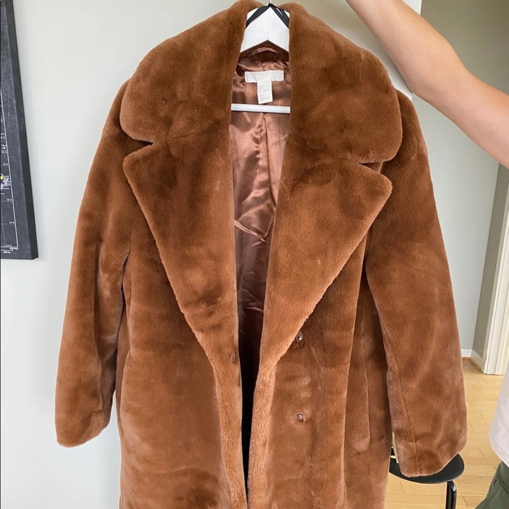 H&M brown long fur coat.